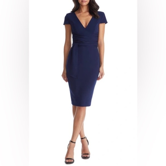 Dress the Population Dresses & Skirts - DRESS THE POPULATION Dana Wrap Waist Cocktail Dress In Navy
